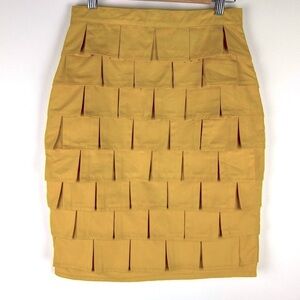 GREY | Office Siren Tiered Mini Square Pleats Pencil Skirt Mustard Gold | S